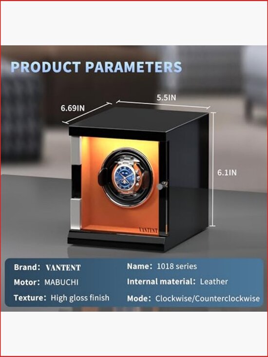 Single Watch Winder with LED Lighting, Quiet Motor, Patent Design main image 4